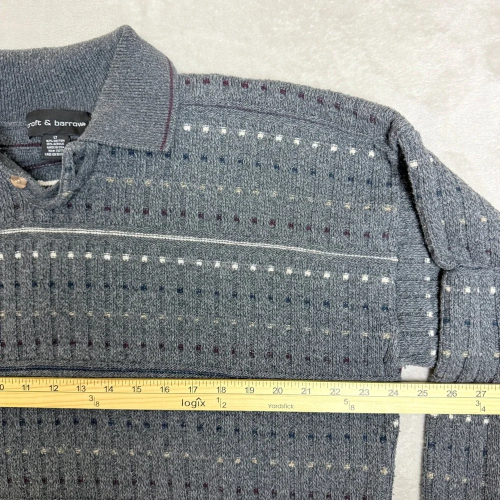 VTG Croft & Barrow Polo Sweater Mens LT Gray Striped Grandpacore USA Made 90s